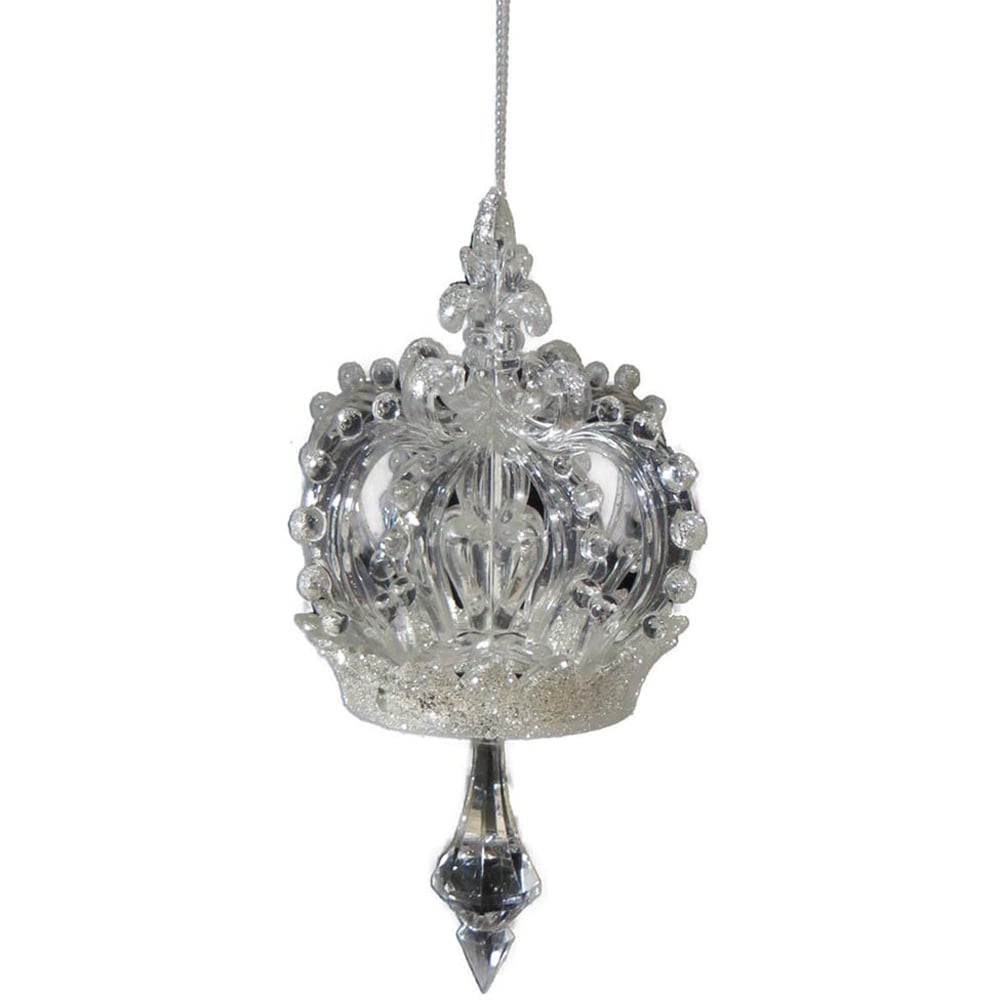 Frosted Fairytale Hanging Silver Glittered Crown Decoration Ornament Image
