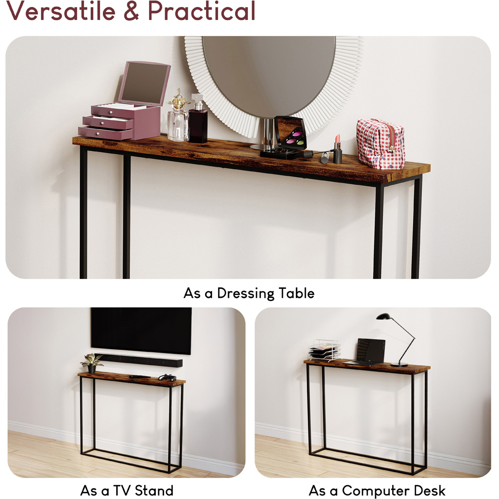 VIDA DESIGNS Rustic Brown and Black Metal Leg Console Table Image 7
