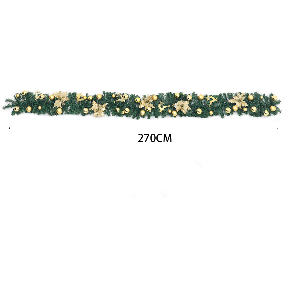 Living and Home Christmas Garland with Gold Baubles Stag and Poinsettias 270cm Image 9