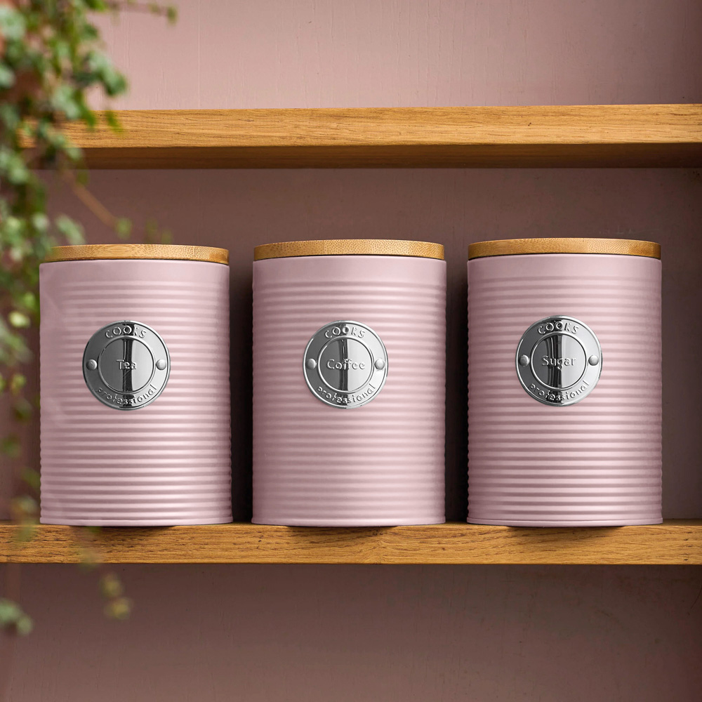 Cooks Professional Pink and Silver 3 Piece Kitchen Food Storage Set with Bamboo Lid Image 2