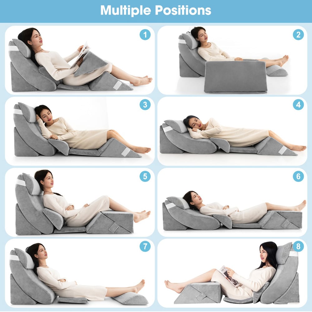 Costway 7 Piece Grey Adjustable Support Pillow Set Image 6
