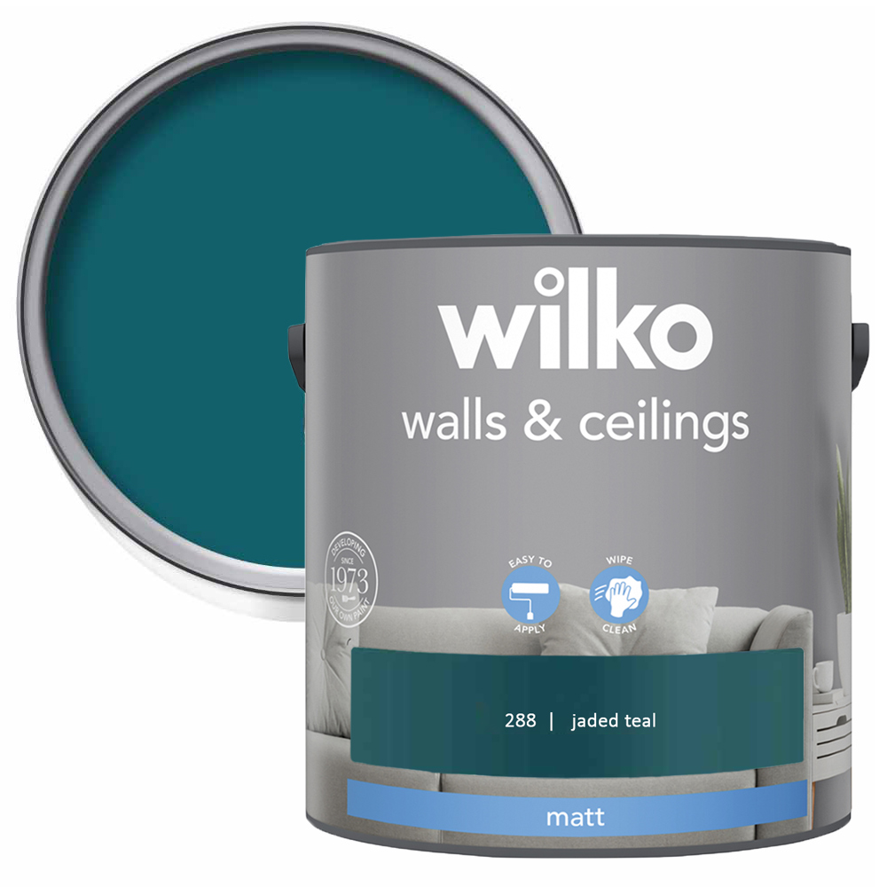 Wilko Walls & Ceilings Jaded Teal Matt Emulsion Paint 2.5L Image 1