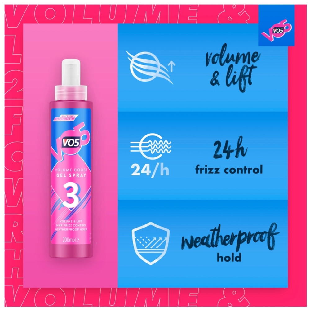 VO5 Volume Boost Hair Styling Gel Spray 200ml 3 Pack Image 5