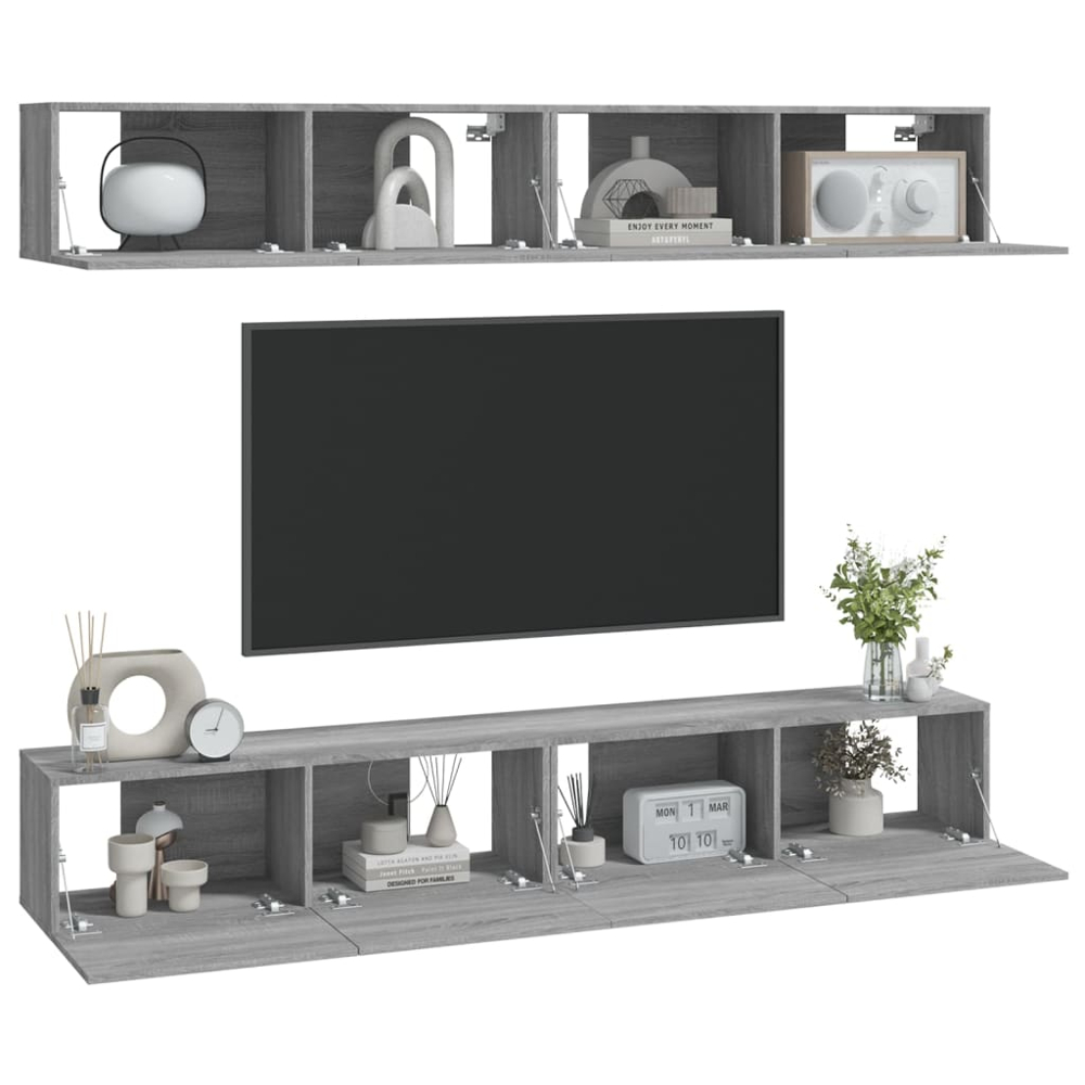 vidaXL 2 Door Grey Sonoma Wall Mounted TV Cabinet 4 Pack Image 7