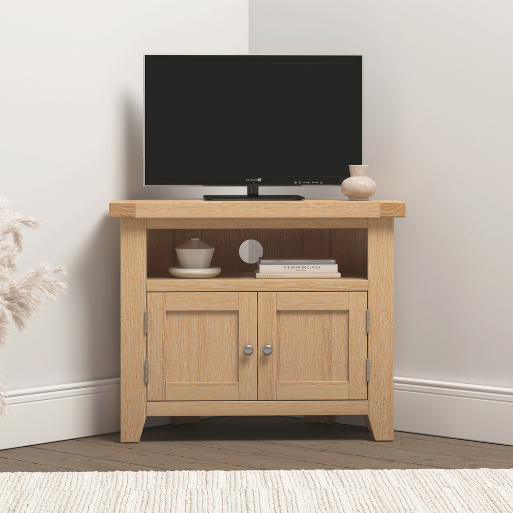 Seconique Windsor 2 Door Natural Oak Corner TV Unit Image 8