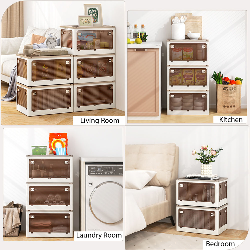 Costway 132L White Stackable Collapsible Plastic Storage Bin with Lid Set of 3 Image 8