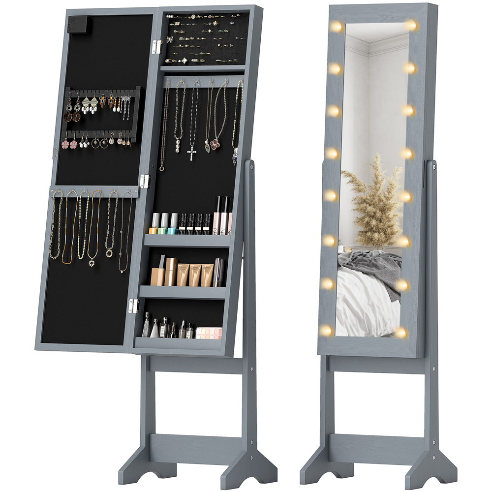 HOMCOM Grey Freestanding LED Mirrored Jewellery Cabinet Image 3