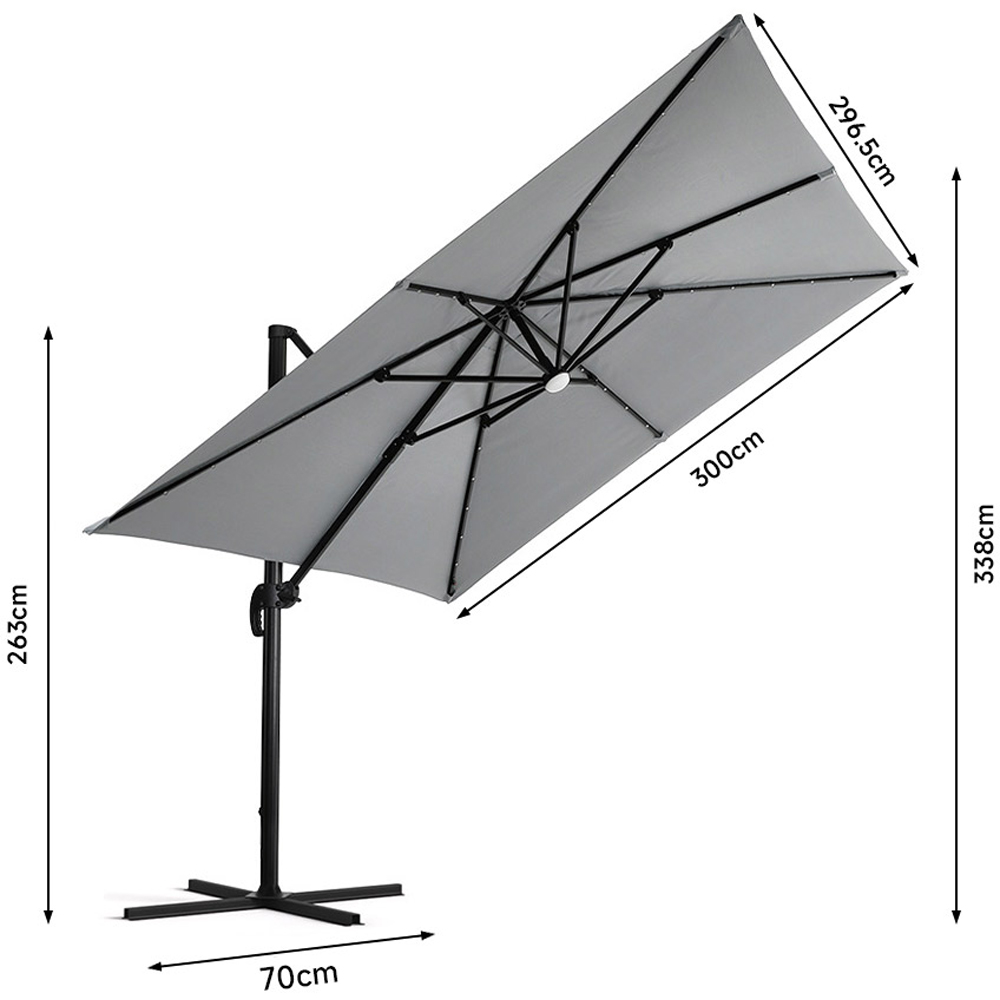 Living and Home Light Grey Square LED Rotatable Cantilever Parasol with Wheeled Base 3m Image 9