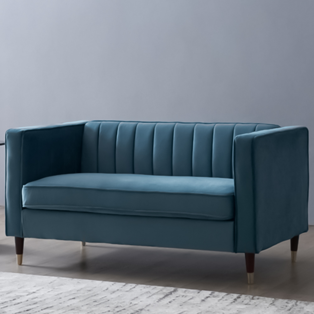 Home Detail Thomas 2 Seater Blue Velvet Sofa Image 1