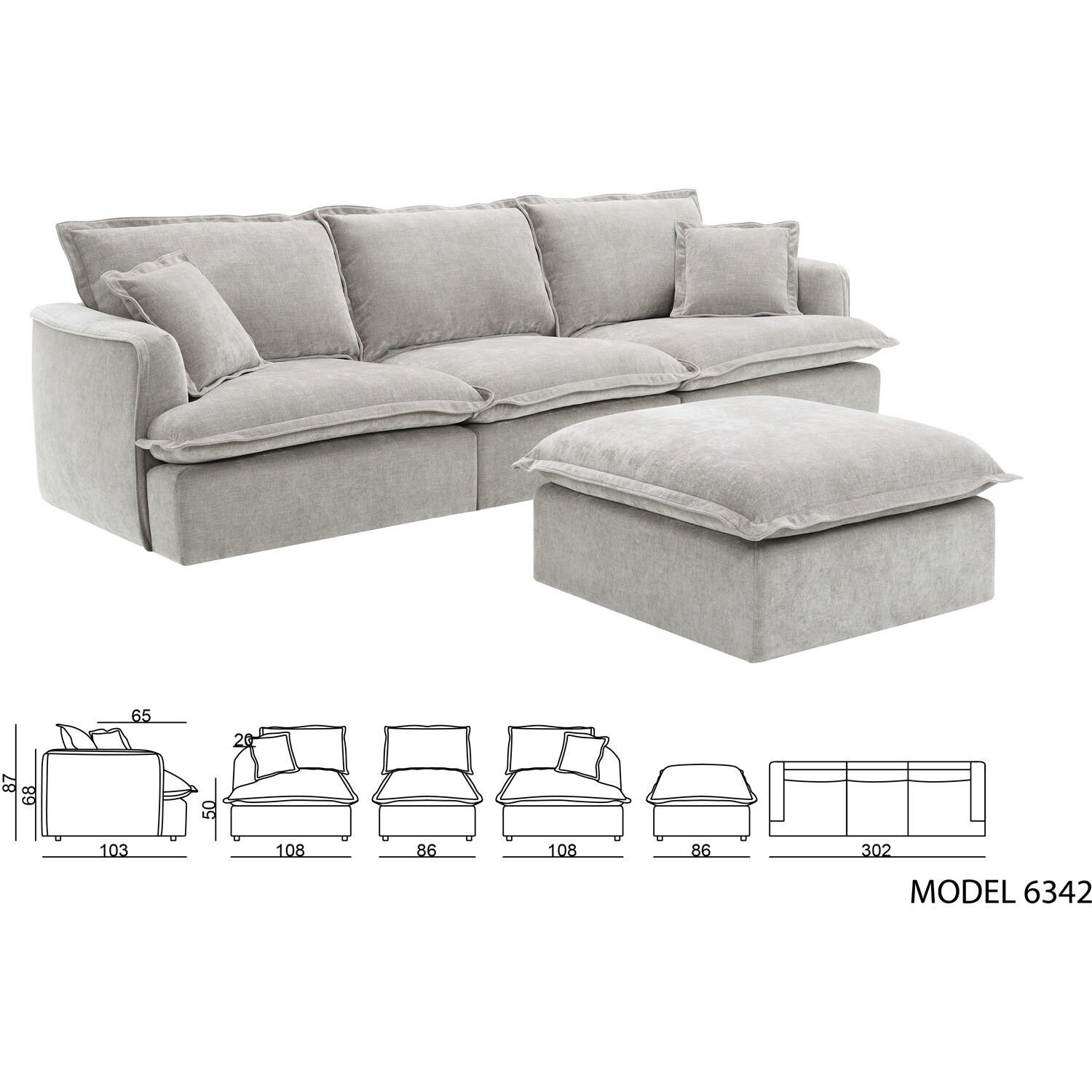 Molly 3 Seater Sofa with Ottoman - Grey Image 4