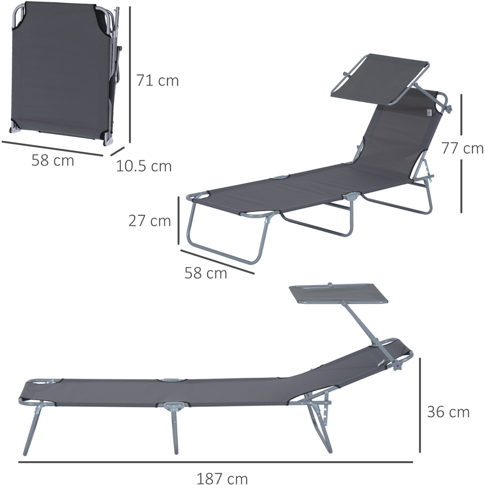 Outsunny Grey Foldable Sun Lounger with Sunshade Awning Image 8