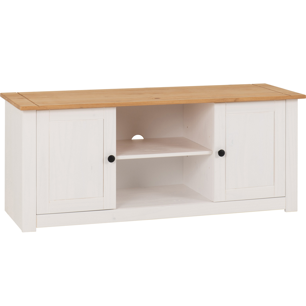 Seconique Panama 2 Door 2 Shelf White and Natural Wax TV Unit Image 2