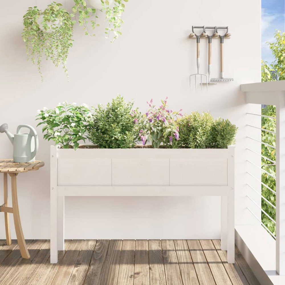 vidaXL White Pine Wood Garden Planter with Legs 70 x 110 x 31cm Image 3