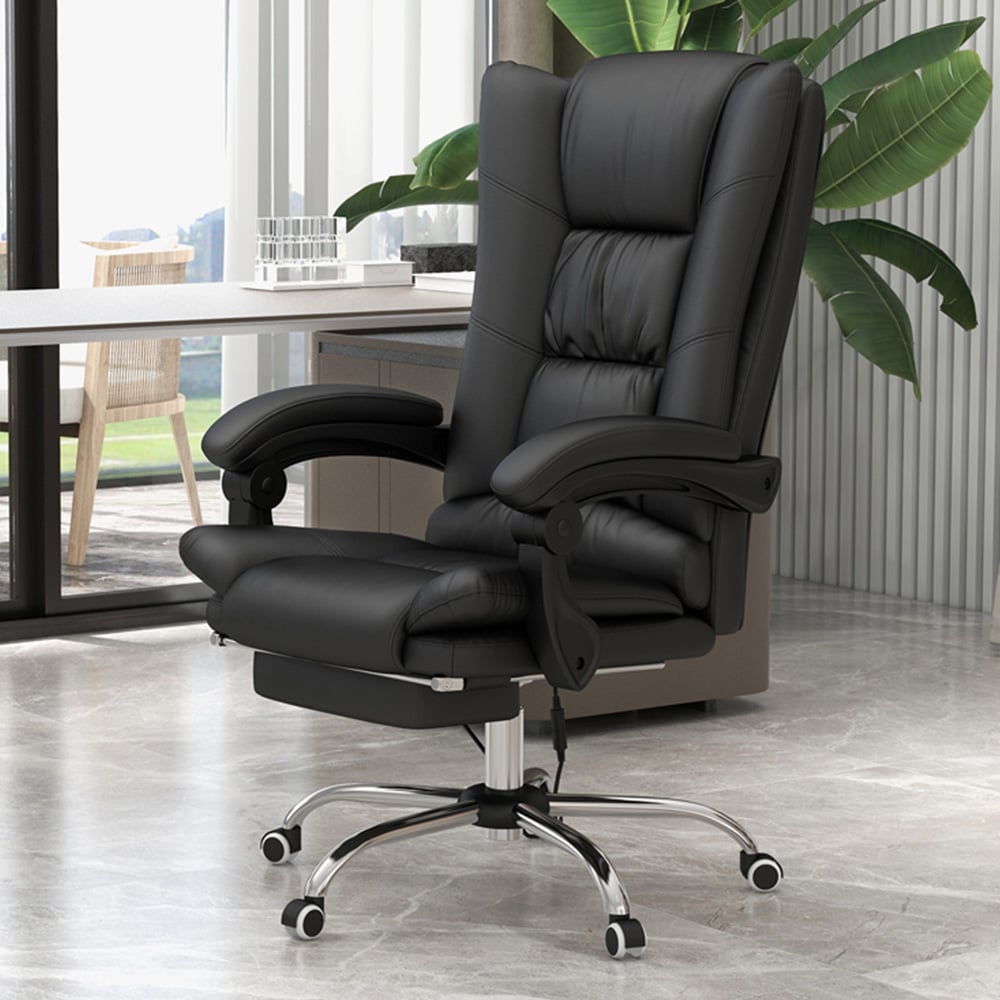 Portland Black PU Leather Vibration Massage and Heat Office Chair Image 1