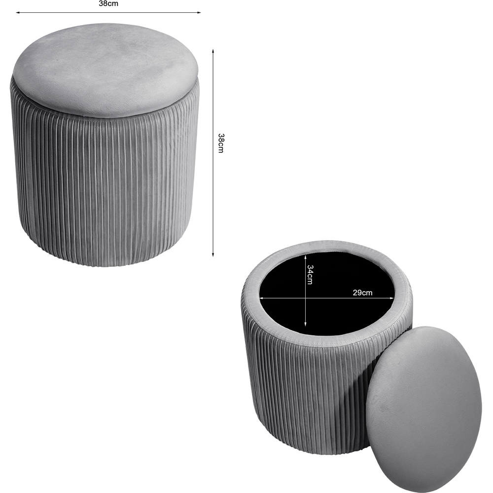 Living and Home Grey Round Pleated Storage Ottoman Image 9