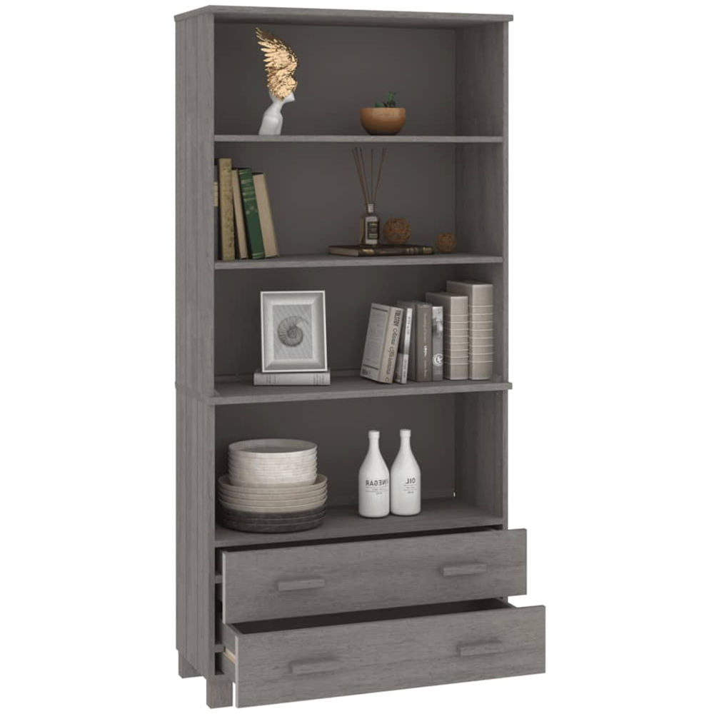 vidaXL 2 Drawer 4 Shelf Grey Solid Pine Wood Highboard Image 3