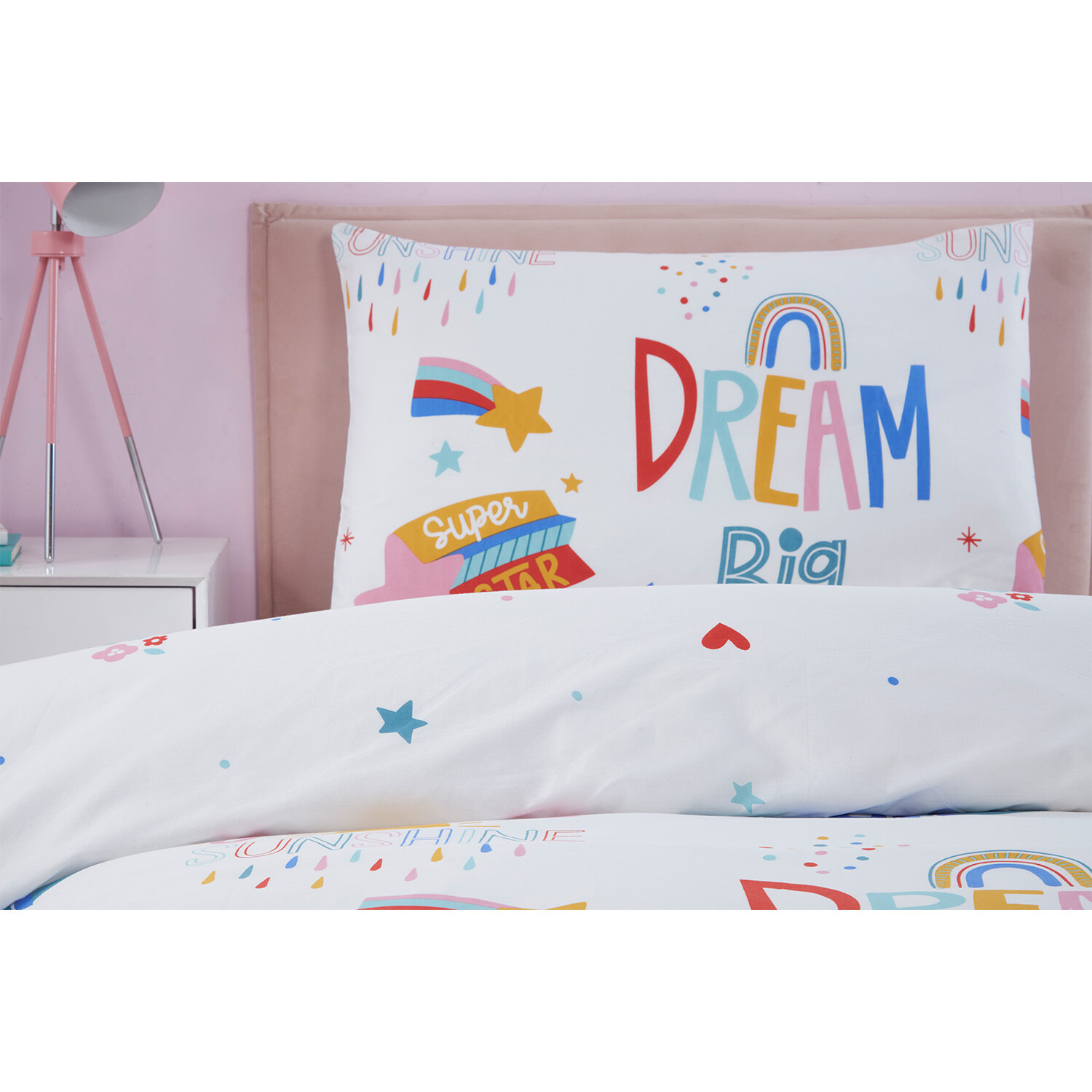 Dream Big Duvet Cover and Pillowcase Set - White Image 3