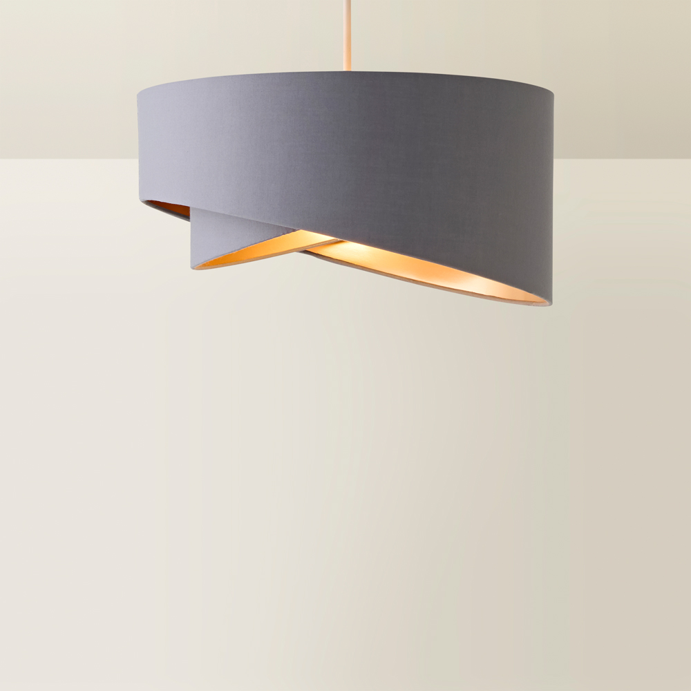 ValueLights Trekan 2 Layer Grey with Metallic Copper Inner Pendant Lamp Shade 40cm Image 5