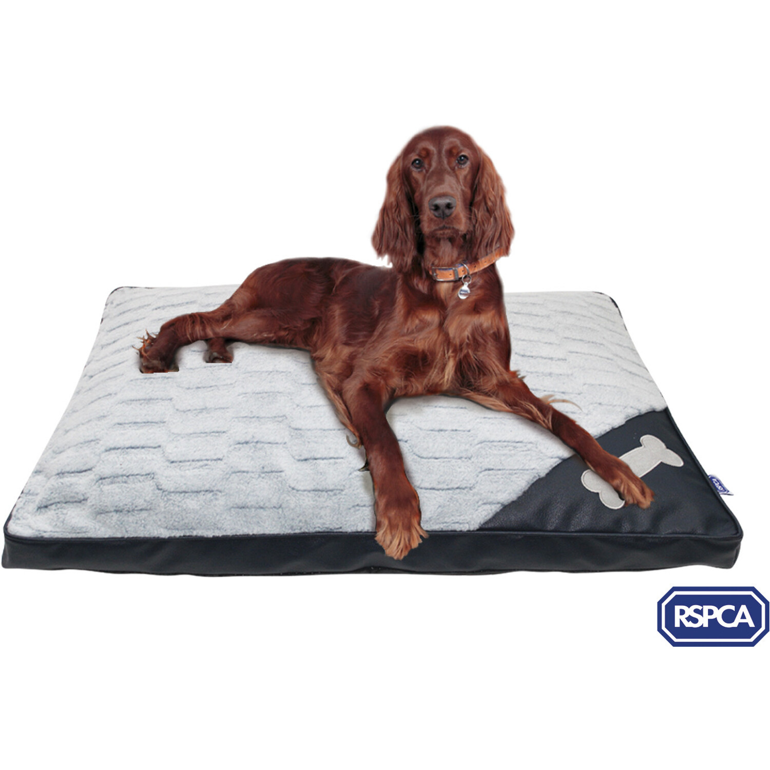 RSPCA Navy Brick Faux Leather Mattress Soft Dog Bed Image