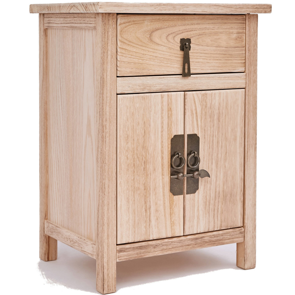 Portofino 2 Door Single Drawer Light Wood Bedside Table with Drop Handle Image 3