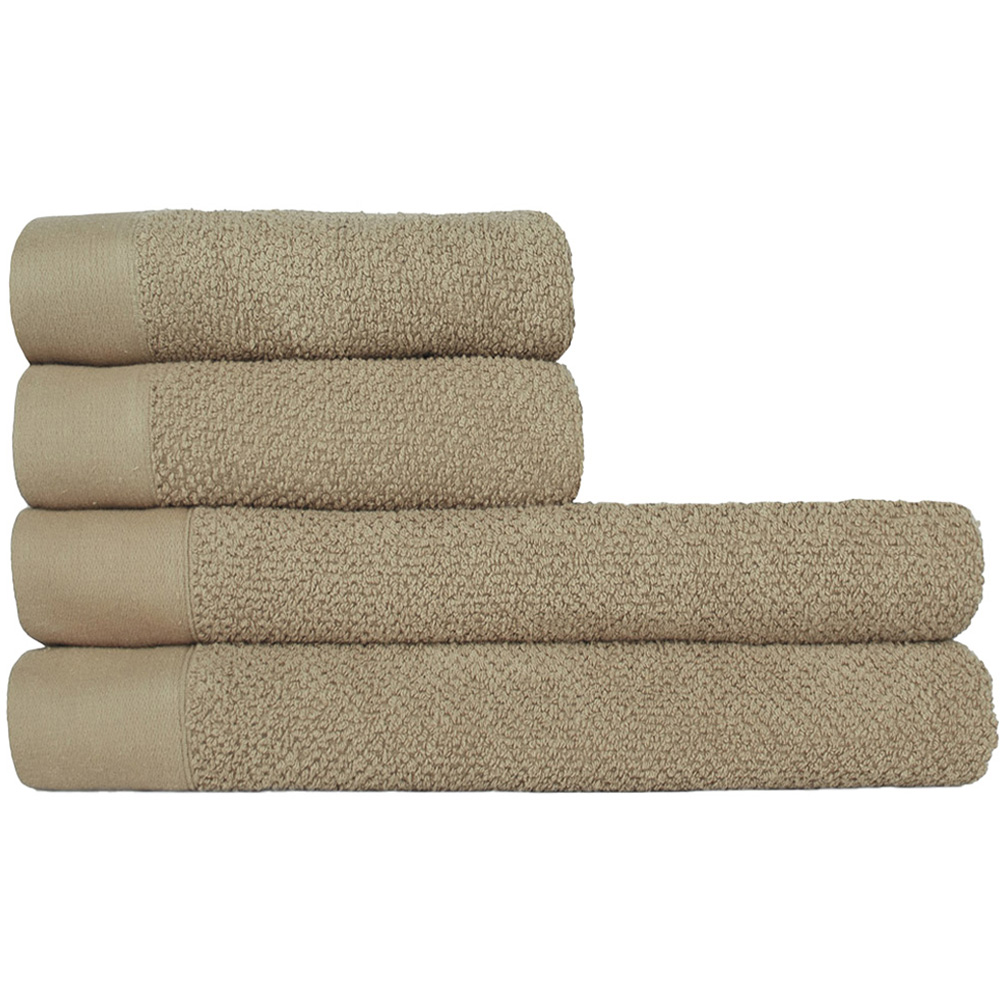furn. Textured Cotton Warm Cream Hand Towels and Bath Sheets Set of 4 Image 1