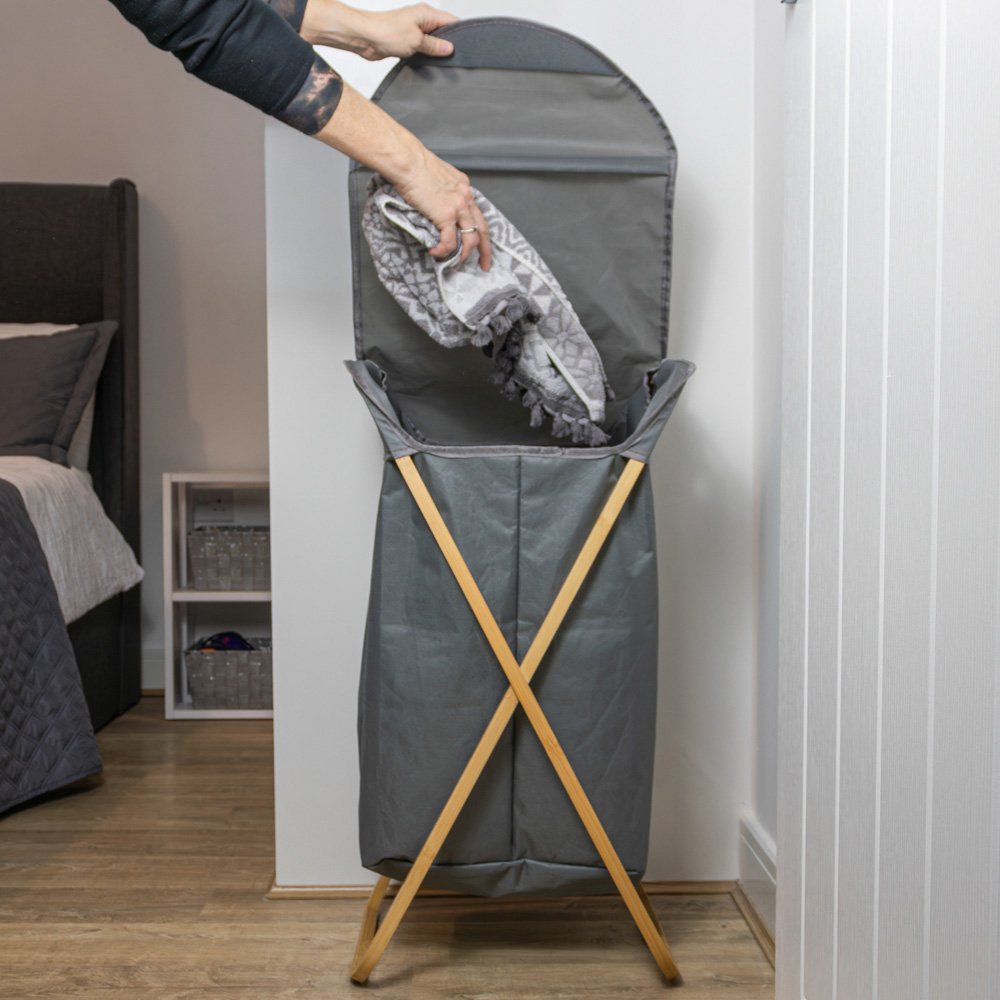 JVL Bambanio Grey Bamboo Foldable Laundry Hamper 100L Image 7