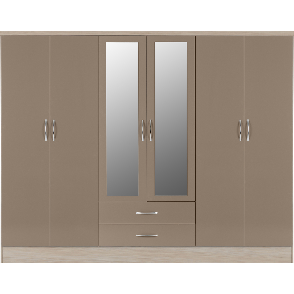 Seconique Nevada 6 Door 2 Drawer Oyster and Light Oak Wardrobe Image 2