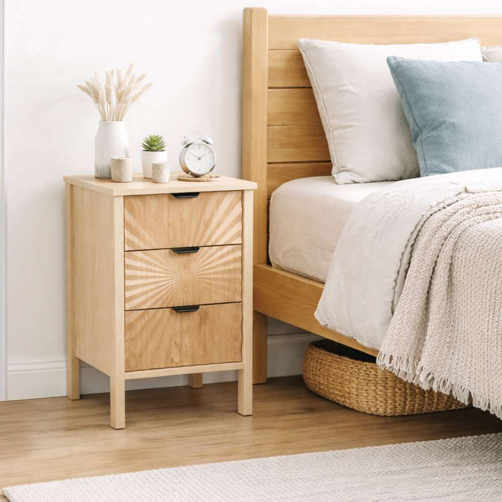 Birlea Solstice 3 Drawer Natural Bedside Table Image 4