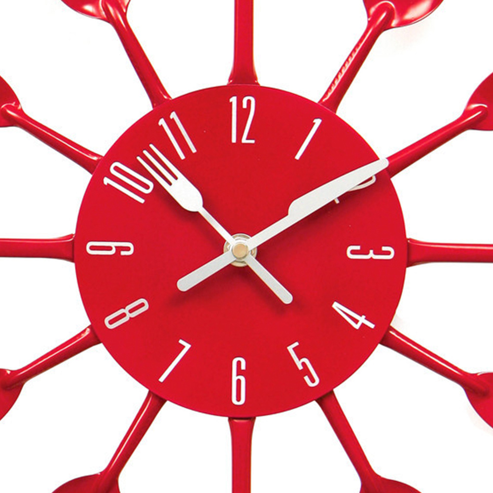 Premier Housewares Red Cutlery Metal Wall Clock Image 2