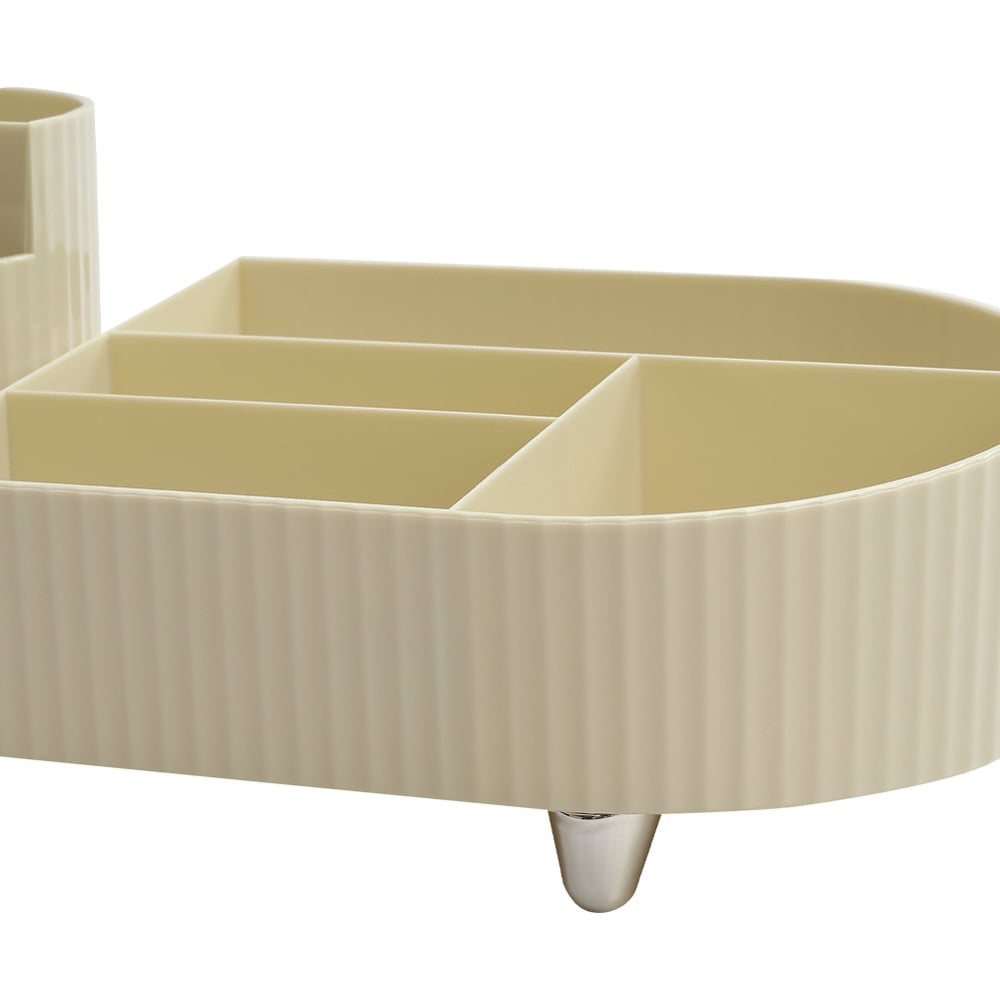 H&O Direct Cream White Makeup Organiser with Rotating Brush Holder Image 3