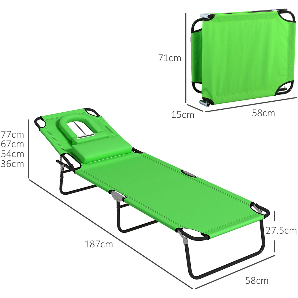 Outsunny Set of 2 Green Folding Sun Lounger with Reading Hole Image 8
