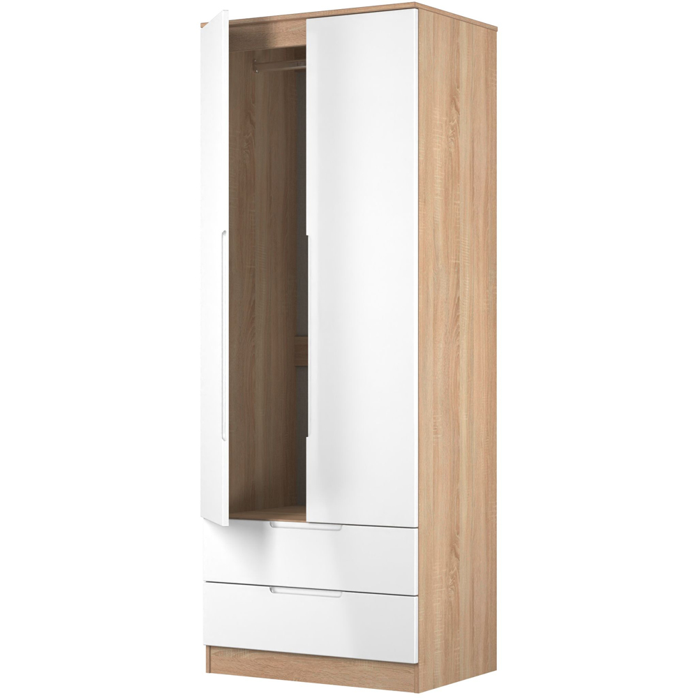 Crowndale Milan 2 Door 2 Drawer White Gloss and Bardolino Oak Tall Wardrobe Ready Assembled Image 6