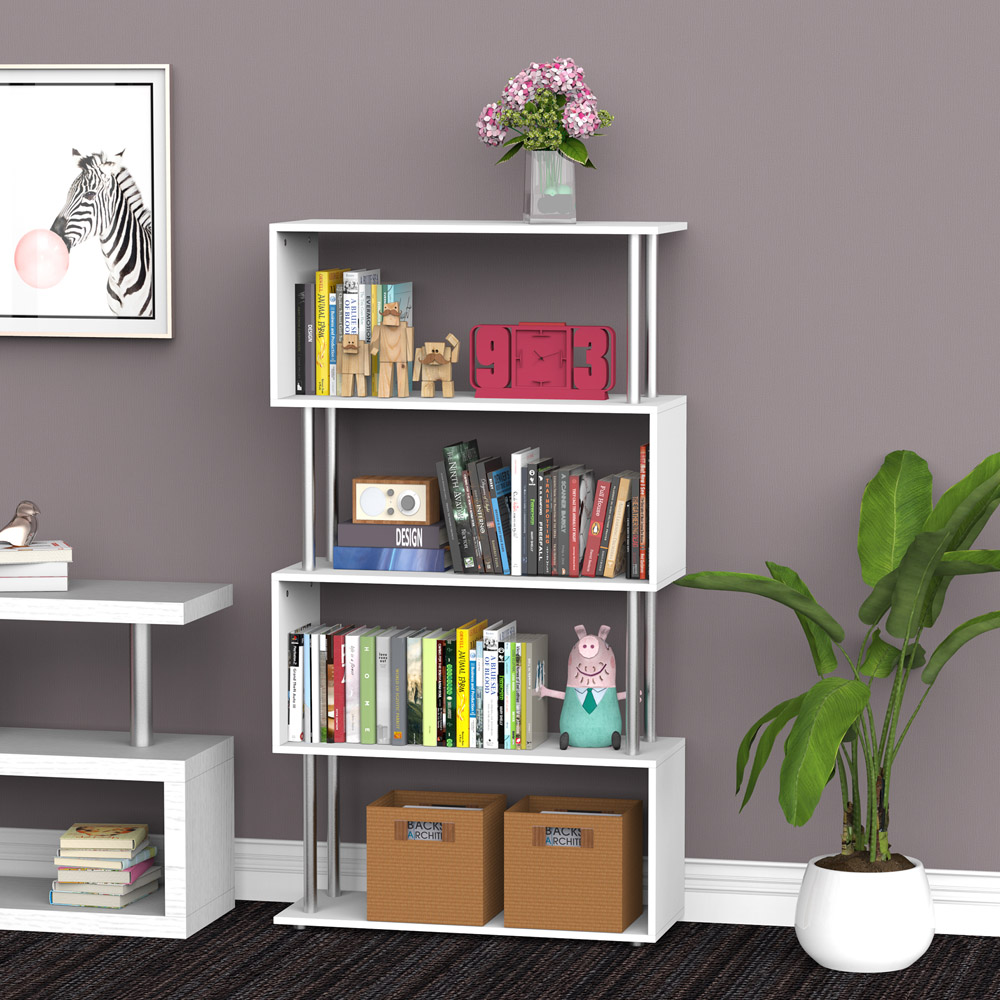 HOMCOM White S-Shaped Shelving Unit Image 2