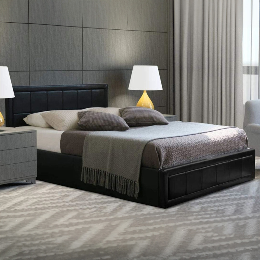 Home Treats Double Black Leather Ottoman Storage Bed Image 1