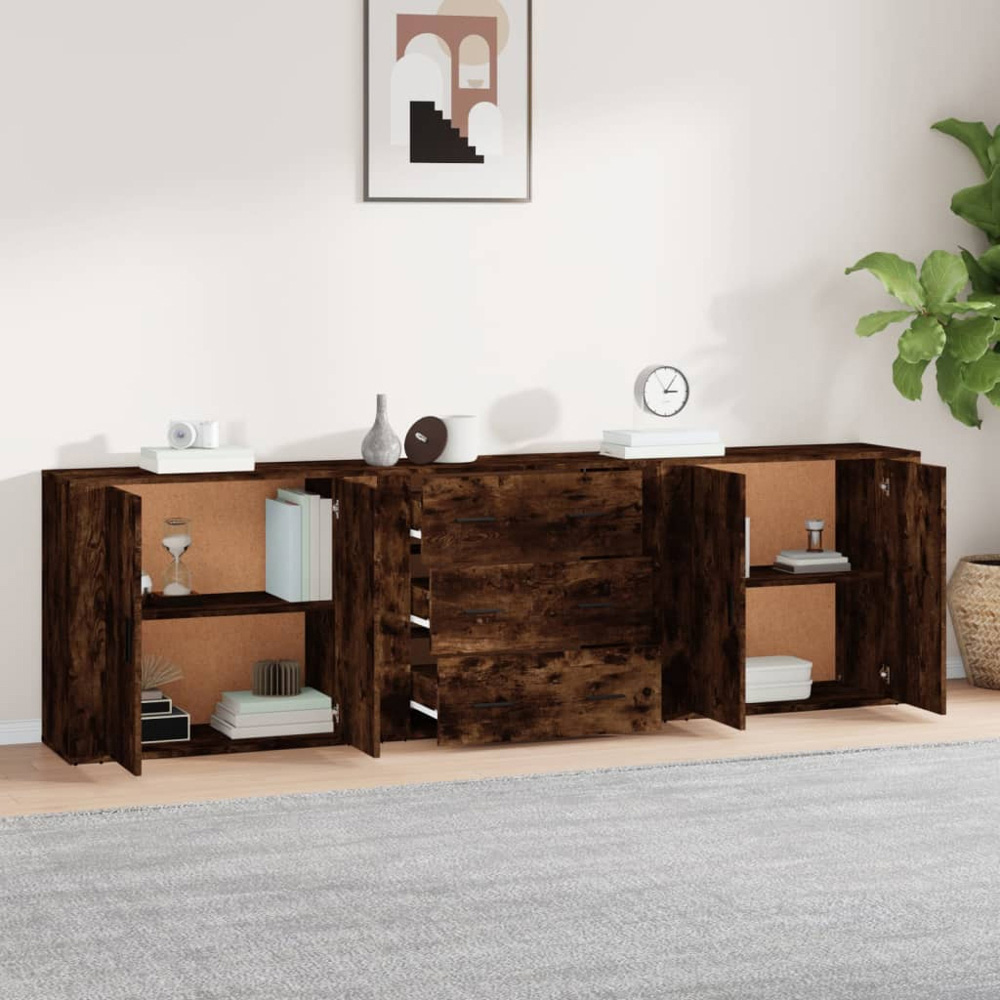vidaXL 4 Door 3 Drawer Smoked Oak Sideboard Set of 3 Image 3