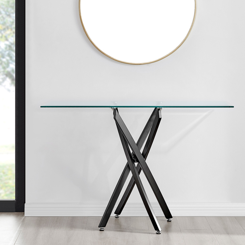 Furniturebox Tavolo Matte Black and Clear Tempered Glass Console Table Image 6