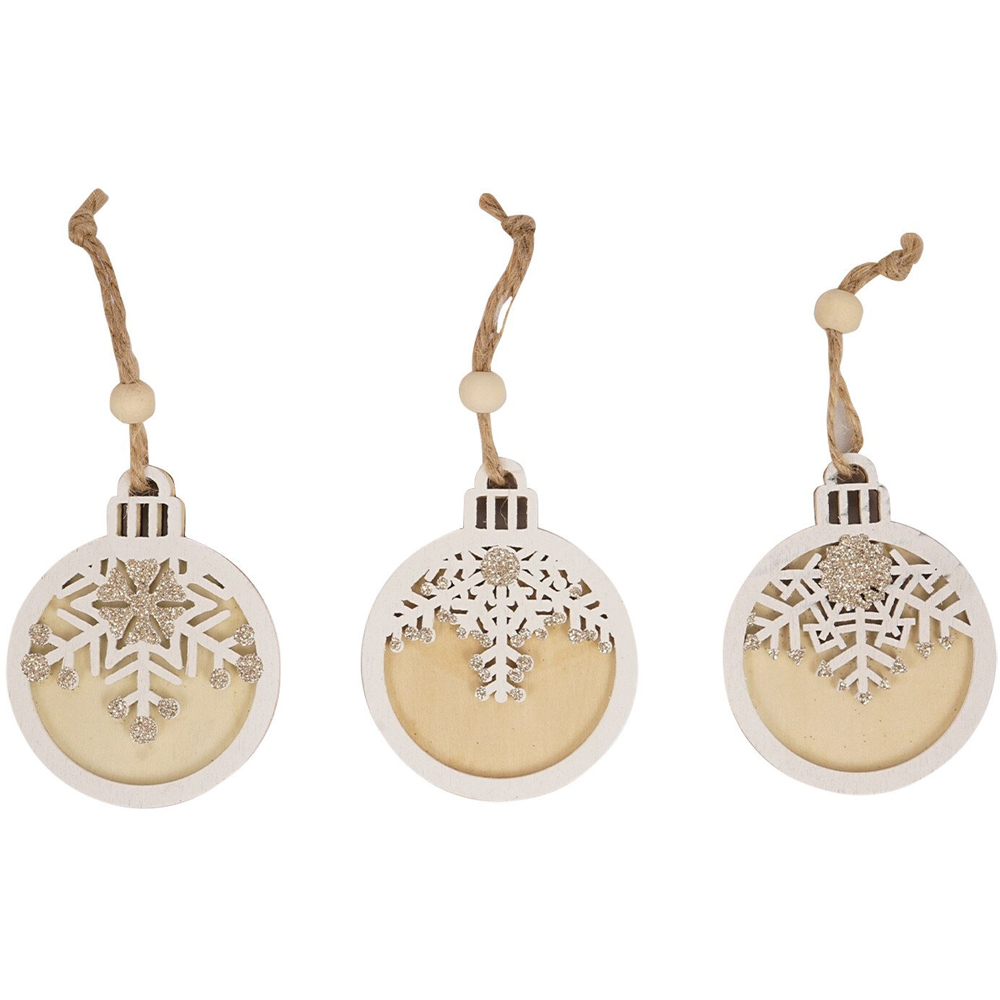Snowflake Design Wooden Hanging Decoration 3 Pack Image 1