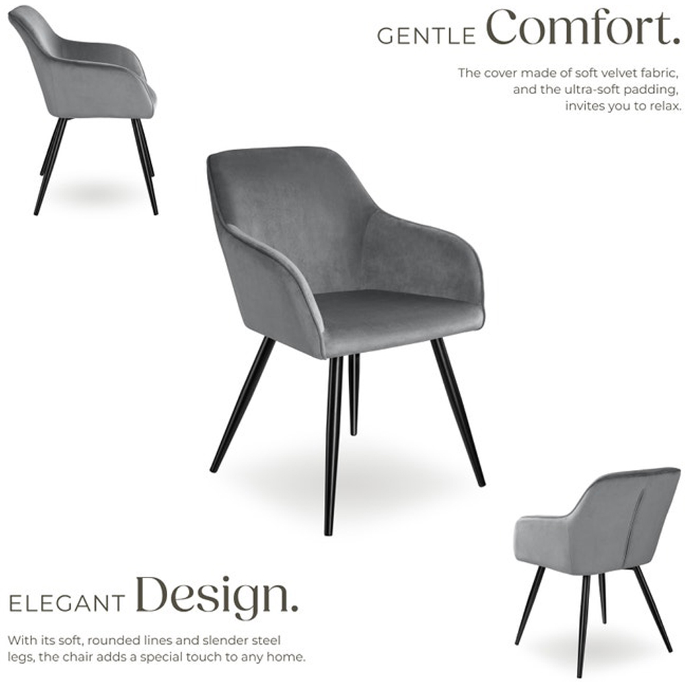 tectake Marilyn Set of 6 Grey and Black Velvet Padded Dining Chair Image 5