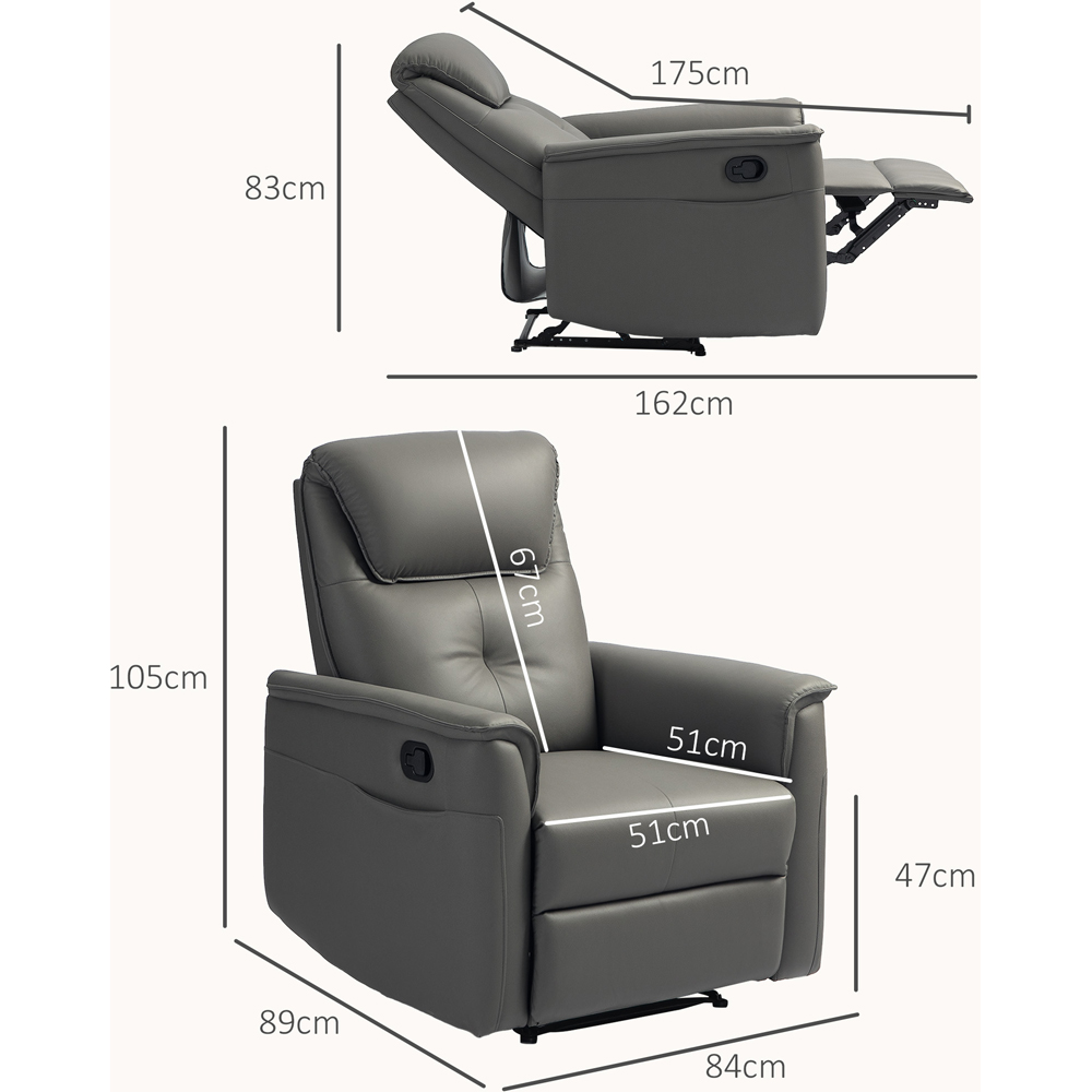 HOMCOM Light Grey Microfibre Manual Recliner Armchair Image 8