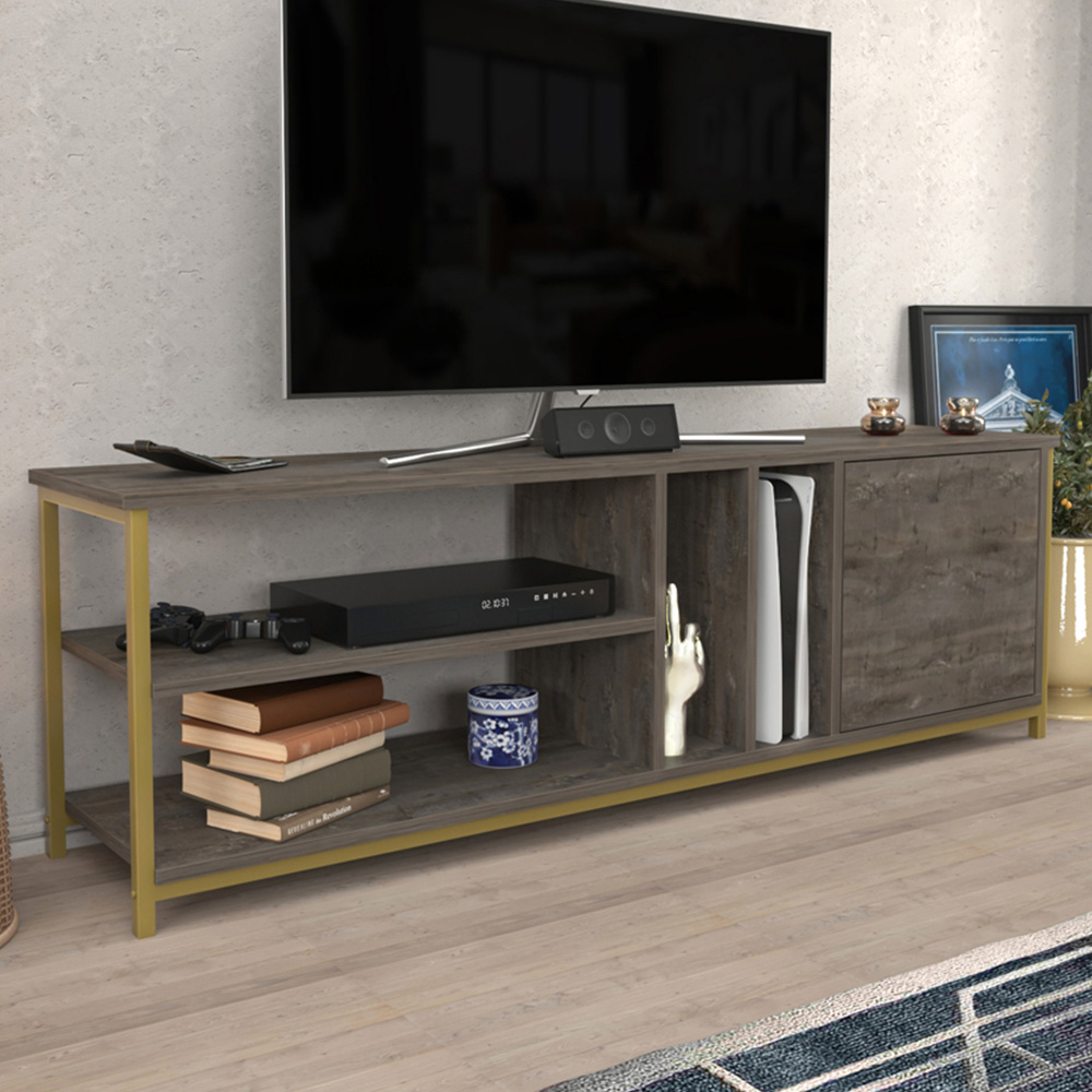 Decorotika Oneida Single Door 4 Shelf Gold Wenge TV Stand for 72 inch TV Image 1