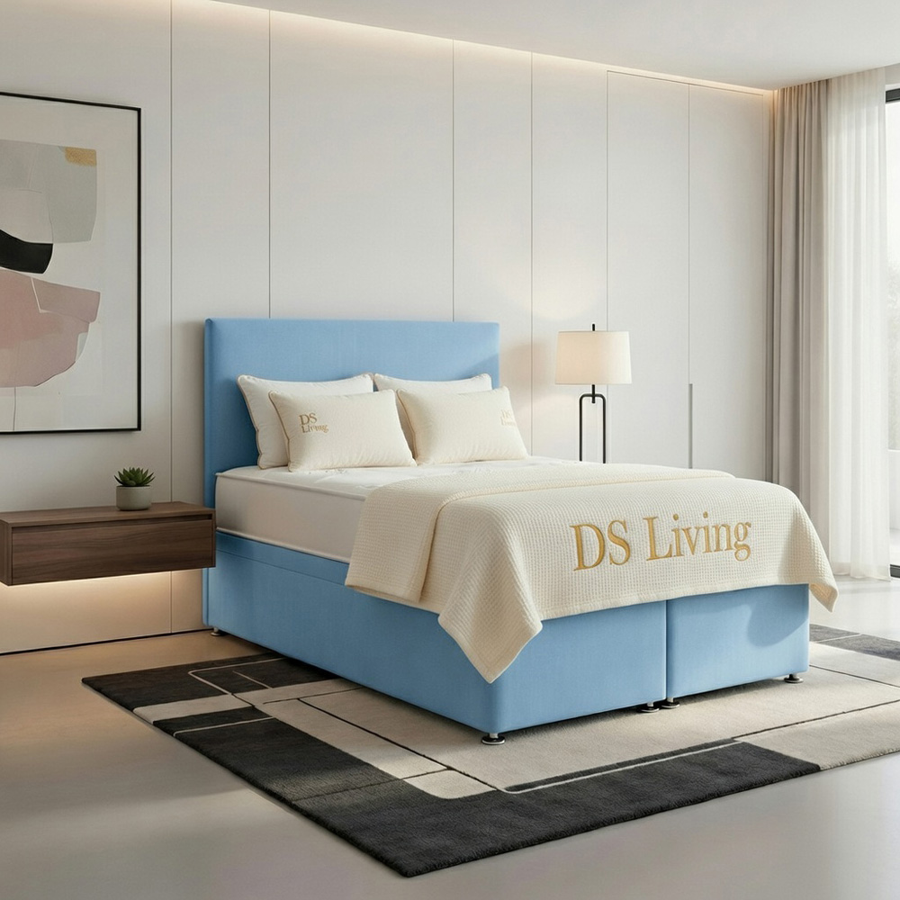 DS Living Prima King Size Sky Blue Plush Divan Bed Image 4