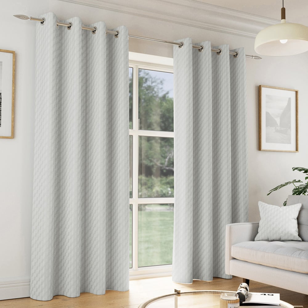 Enhanced Living Tokyo Grey Velvet Embossed Thermal Darkening Eyelet Curtains 229 x 183cm Image 1