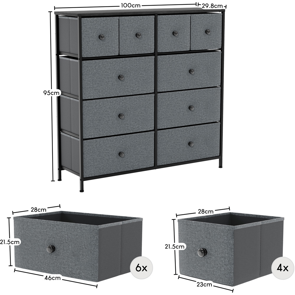 Vida Designs Chorley 10 Drawer Grey and Black Fabric Chest of Drawer Image 8