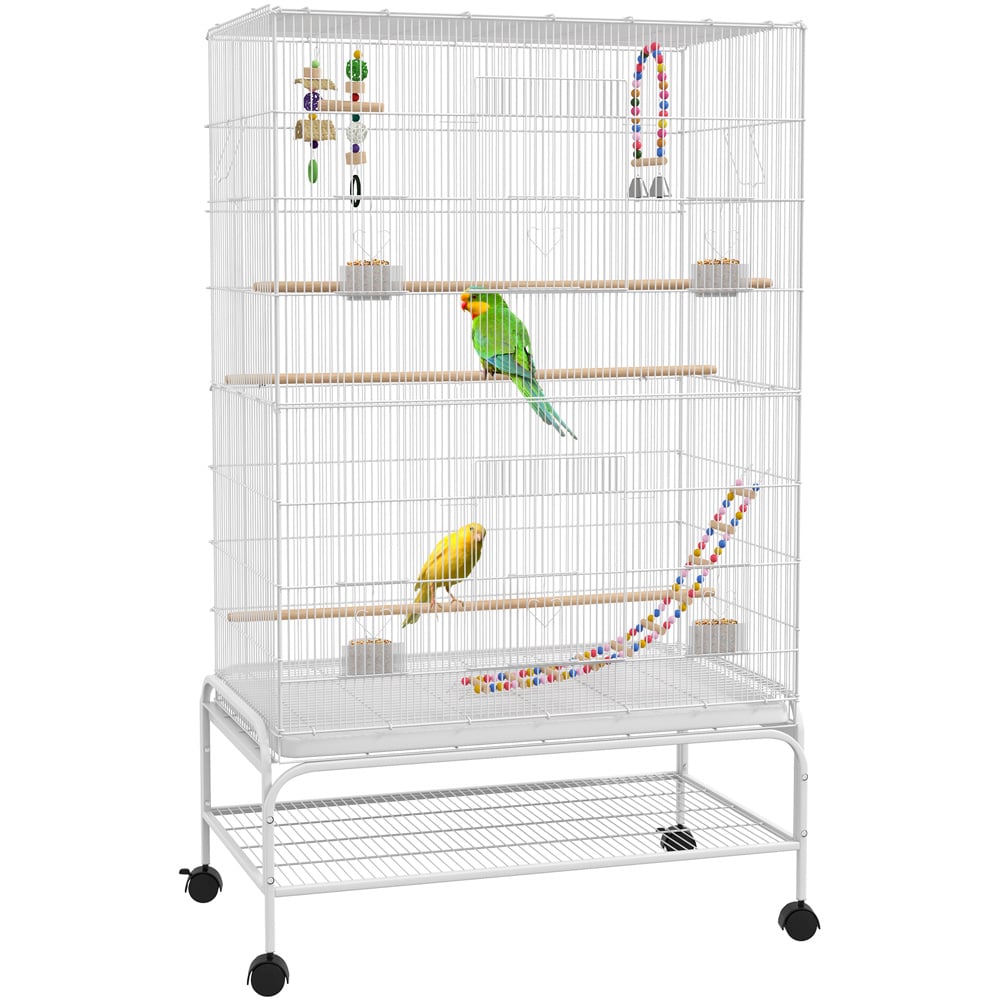 PawHut White Bird Cage with Stand and Accessories Image 7
