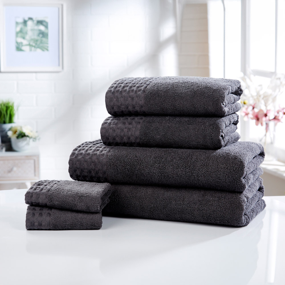 Rapport Home Retreat Charcoal Grey Pure Cotton Towel Set of 6 Image 2