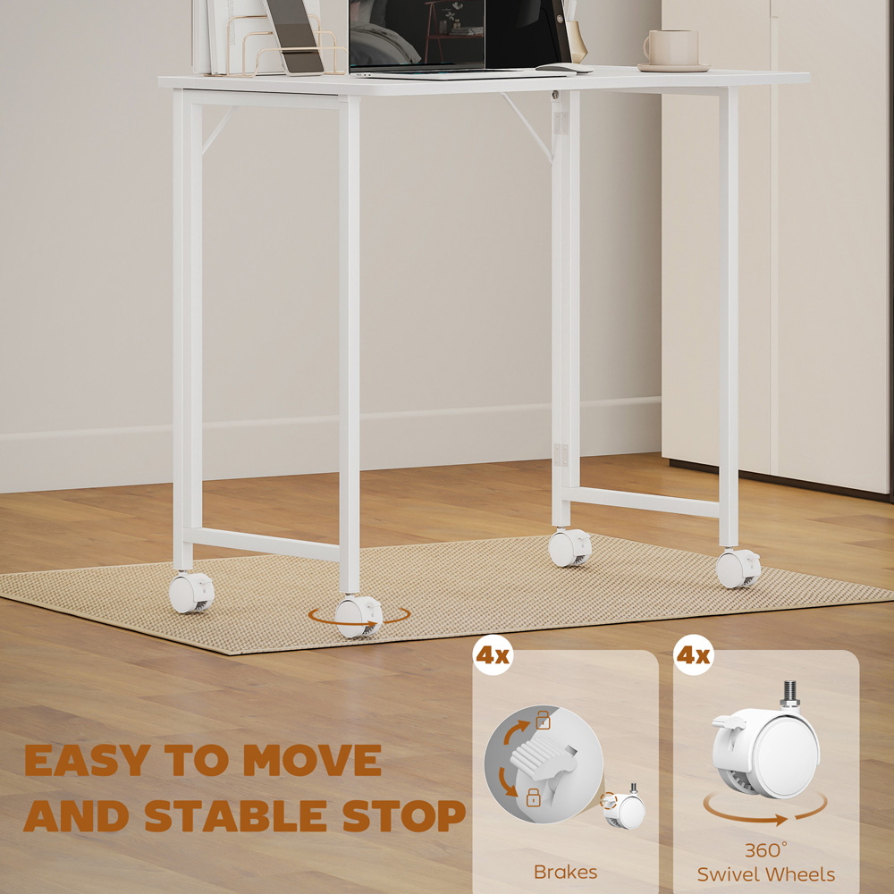 Portland Foldable Small Writing Desk with Wheels White Image 8