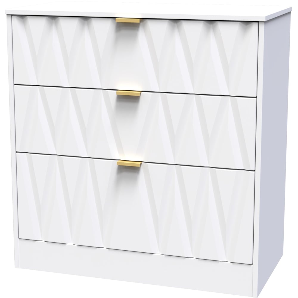 Crowndale Las Vegas 3 Drawer White Matt Deep Chest of Drawers Ready Assembled Image 2