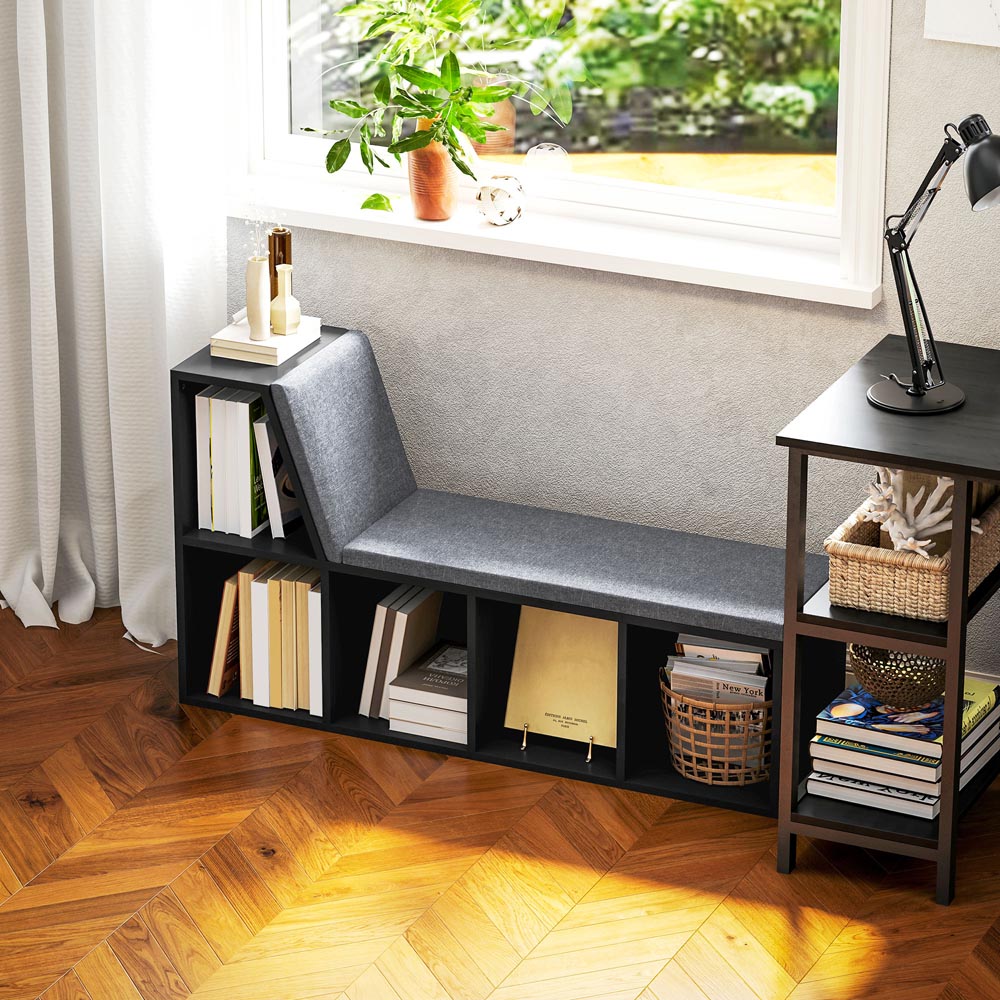 Portland 5 Shelf Black Bookcase with Removable Cushion Image 4