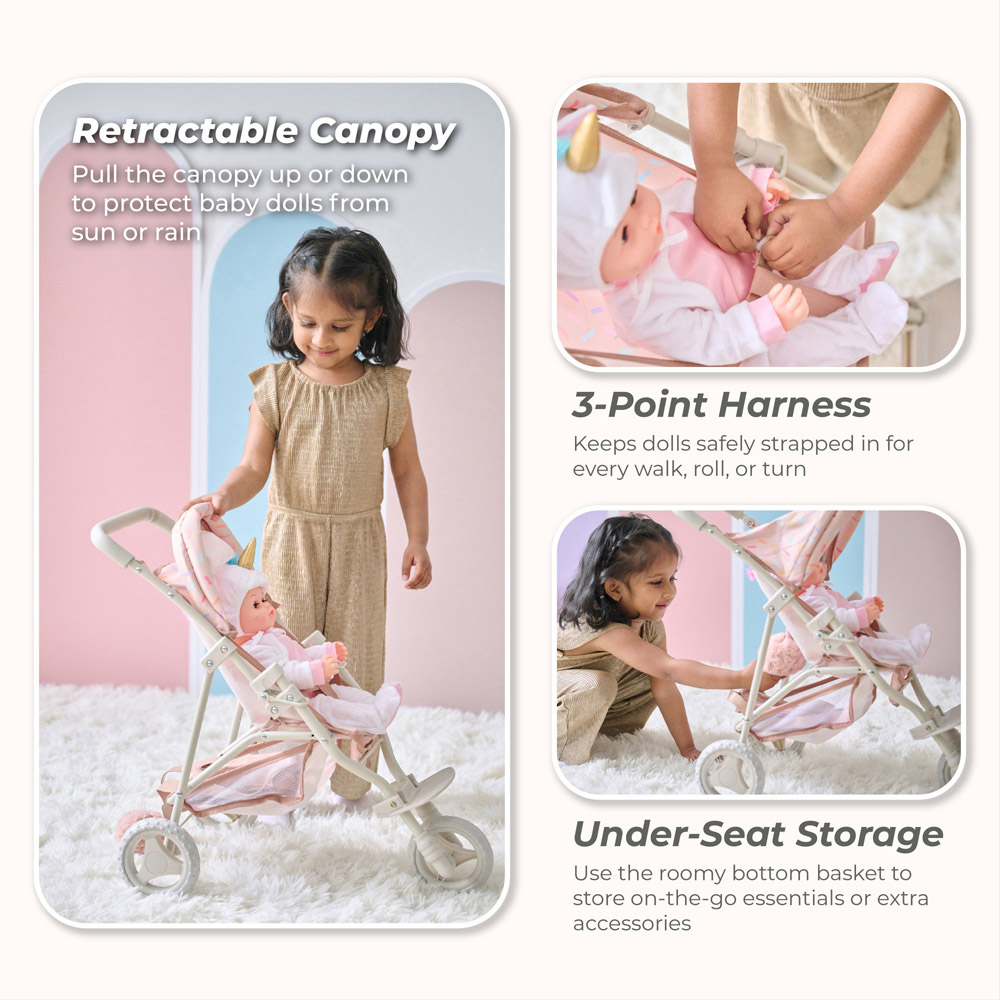 Teamson Kids Olivia's Little World Beige Confetti Doll Jogging Stroller Image 7