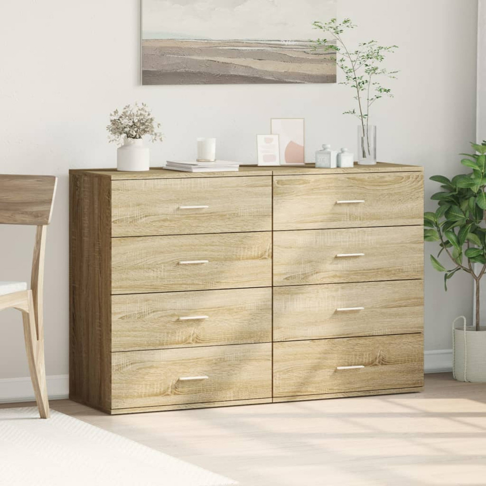 vidaXL 4 Drawer Sonoma Oak Sideboard Set of 2 Image 3
